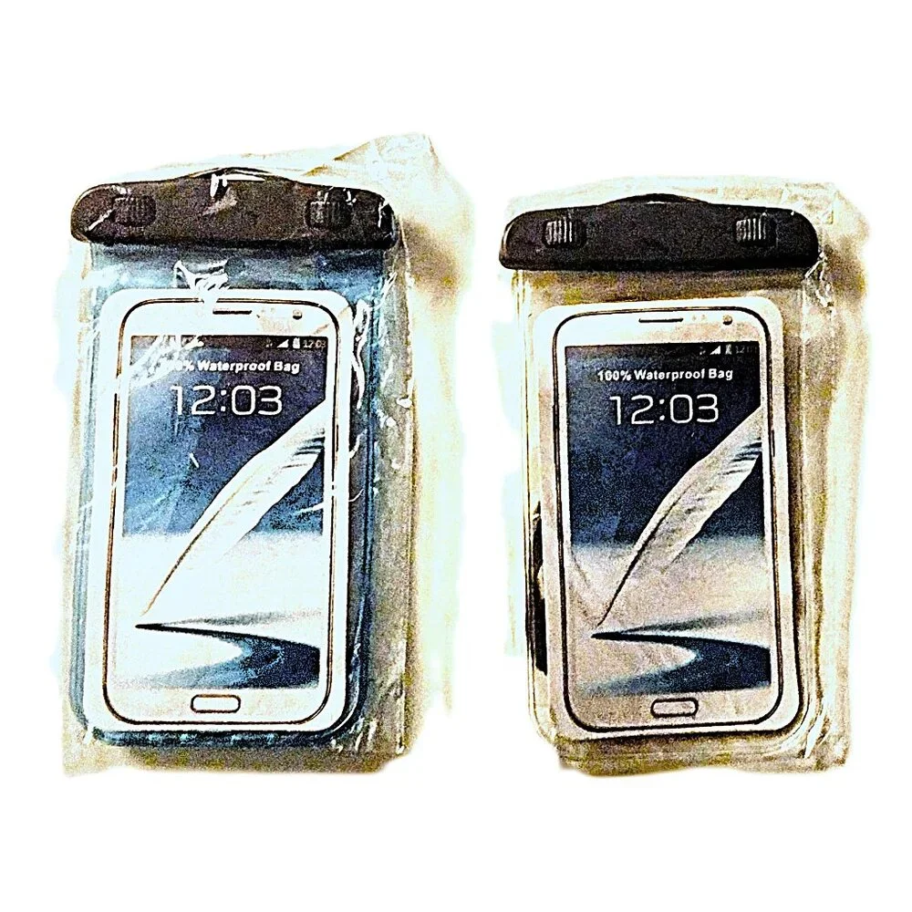 2 Pack Waterproof Universal Cell Phone Pouch (Lanyard & Arm Band) ~ Blue & Clear